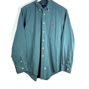 VTG 90s Ralph Lauren Blue Label Button Down Shirt L Dark Green Pony Old Money